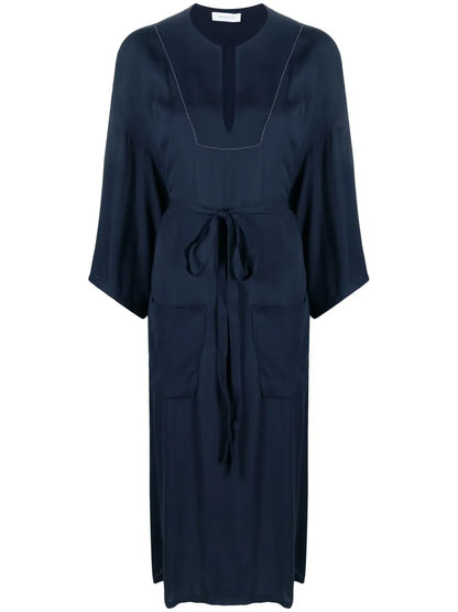 Belted Long-Sleeved Midi Dress