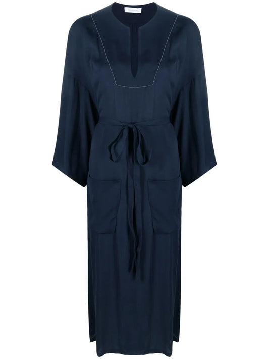 Belted Long-Sleeved Midi Dress