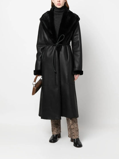 Tie-Front Sheepskin Coat