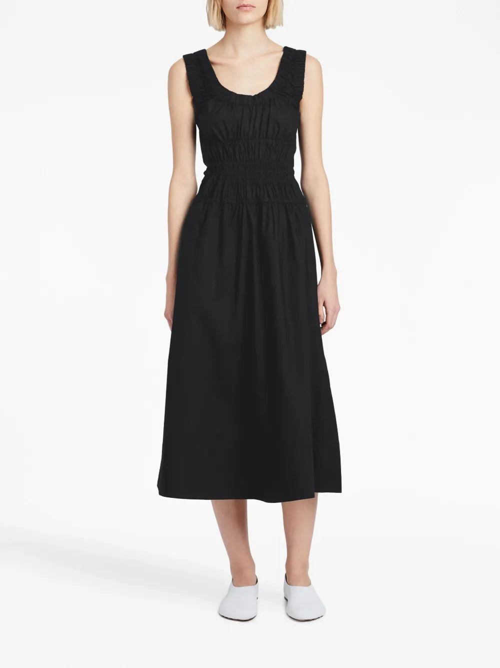 Gathered Poplin Midi Dress