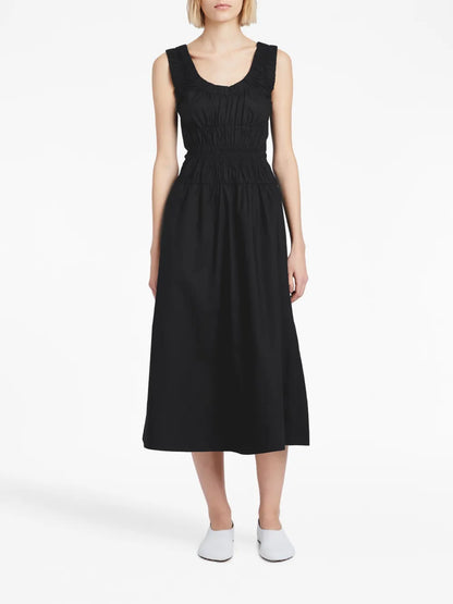 Gathered Poplin Midi Dress