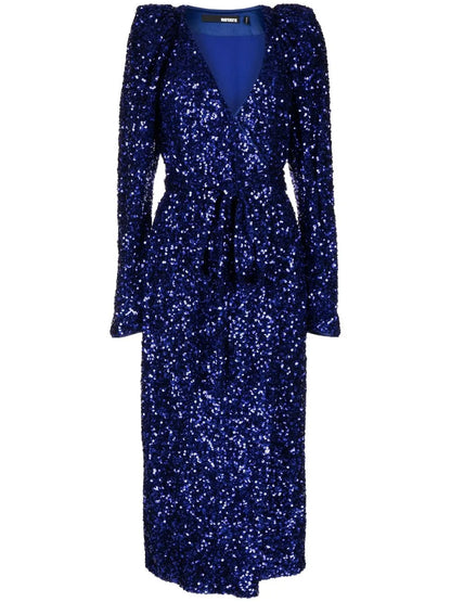 Sequin-Embellished Wrap Midi Dress