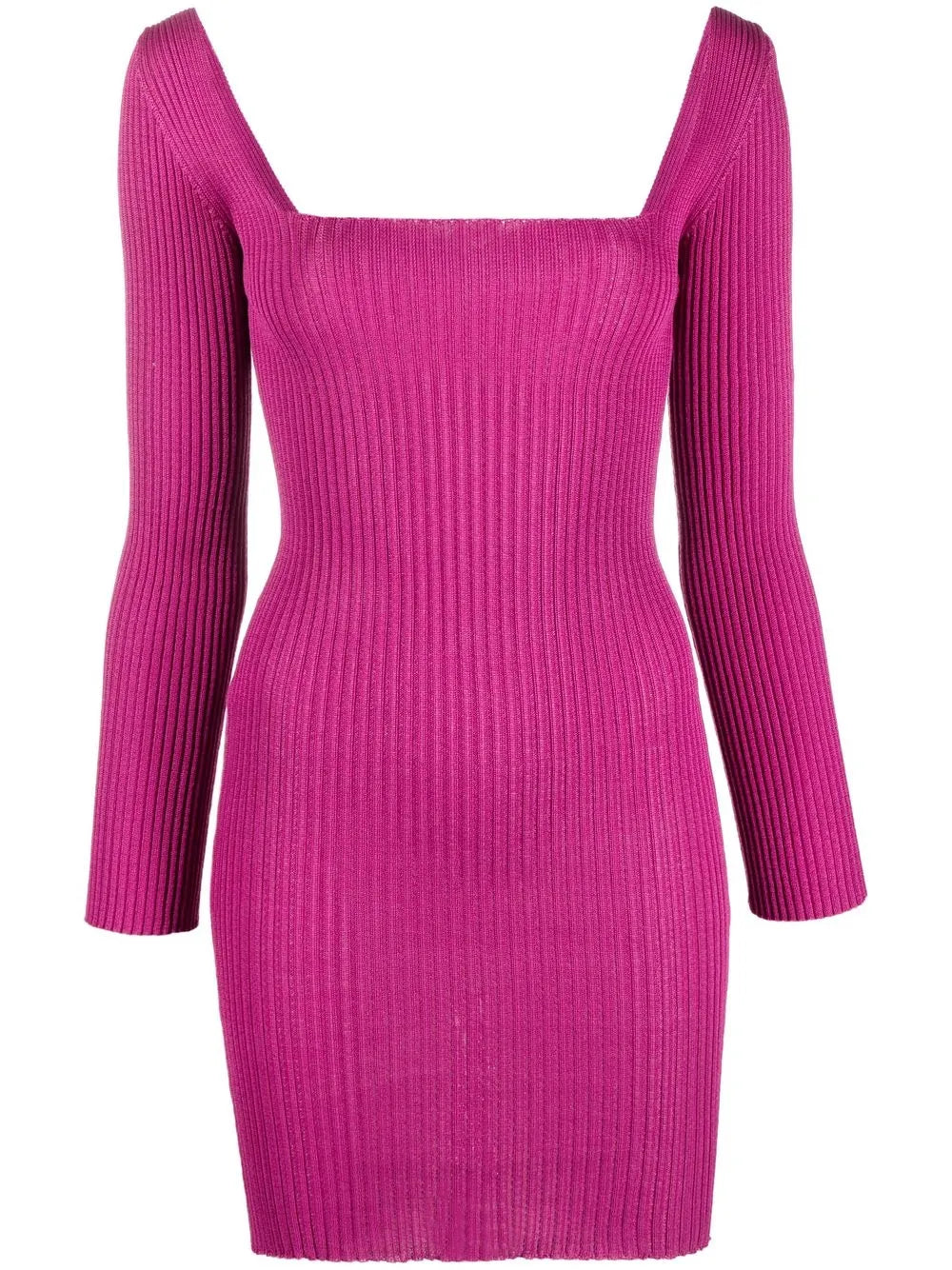 Square-Neck Ribbed-Knit Mini Dress