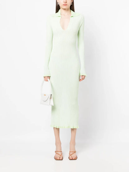 Long-Sleeved Ribbed Polo Dress