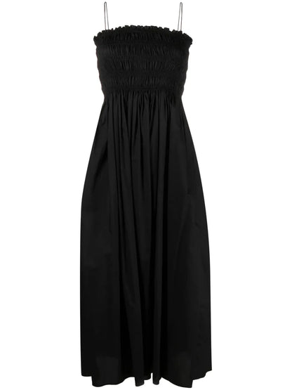 Shirred-Panel Poplin Midi Dress