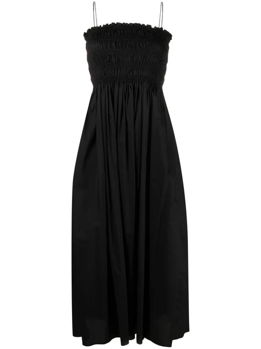 Shirred-Panel Poplin Midi Dress
