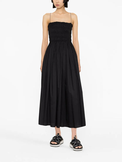 Shirred-Panel Poplin Midi Dress