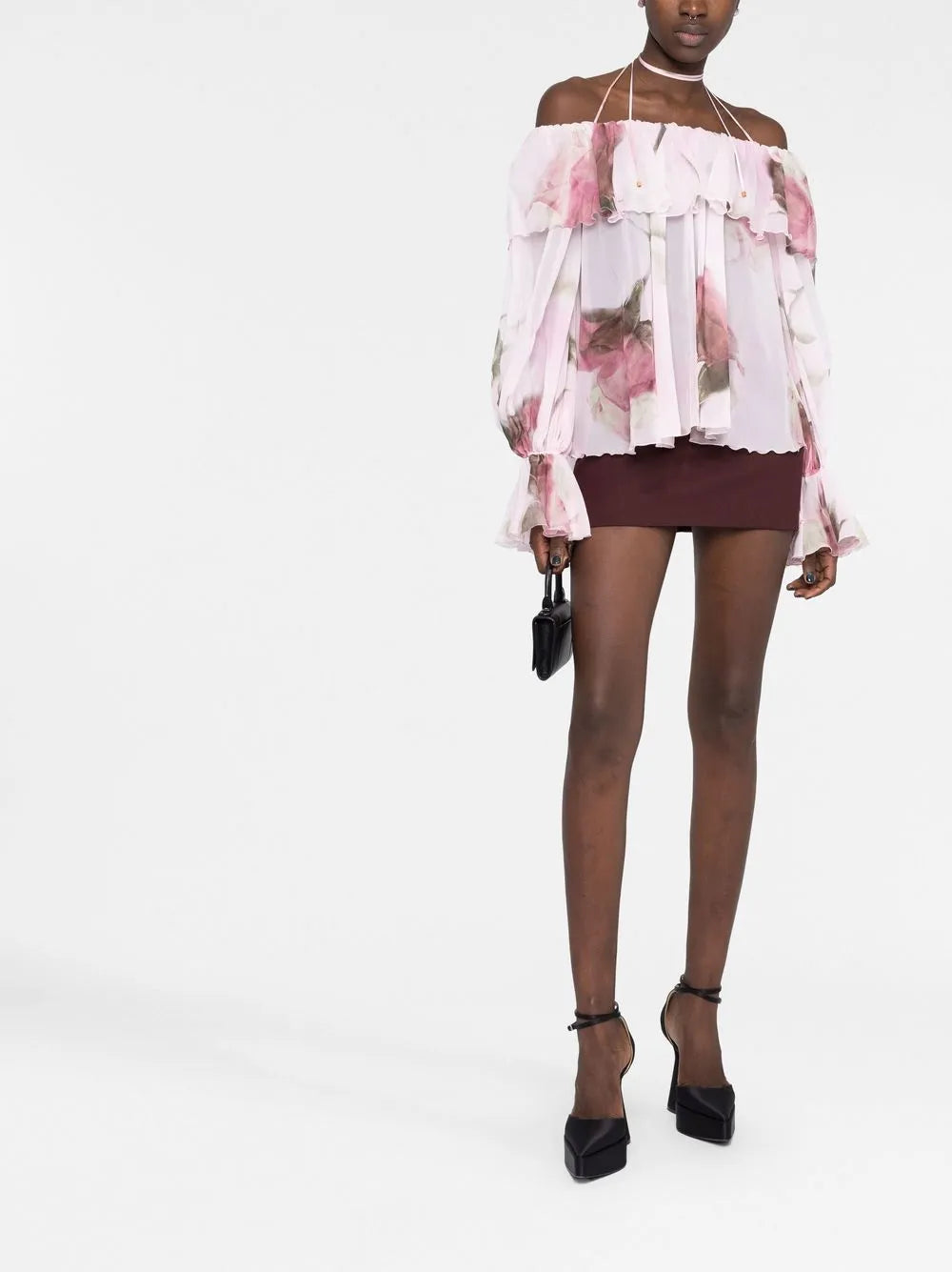Ruffled-Trim Floral-Print Blouse