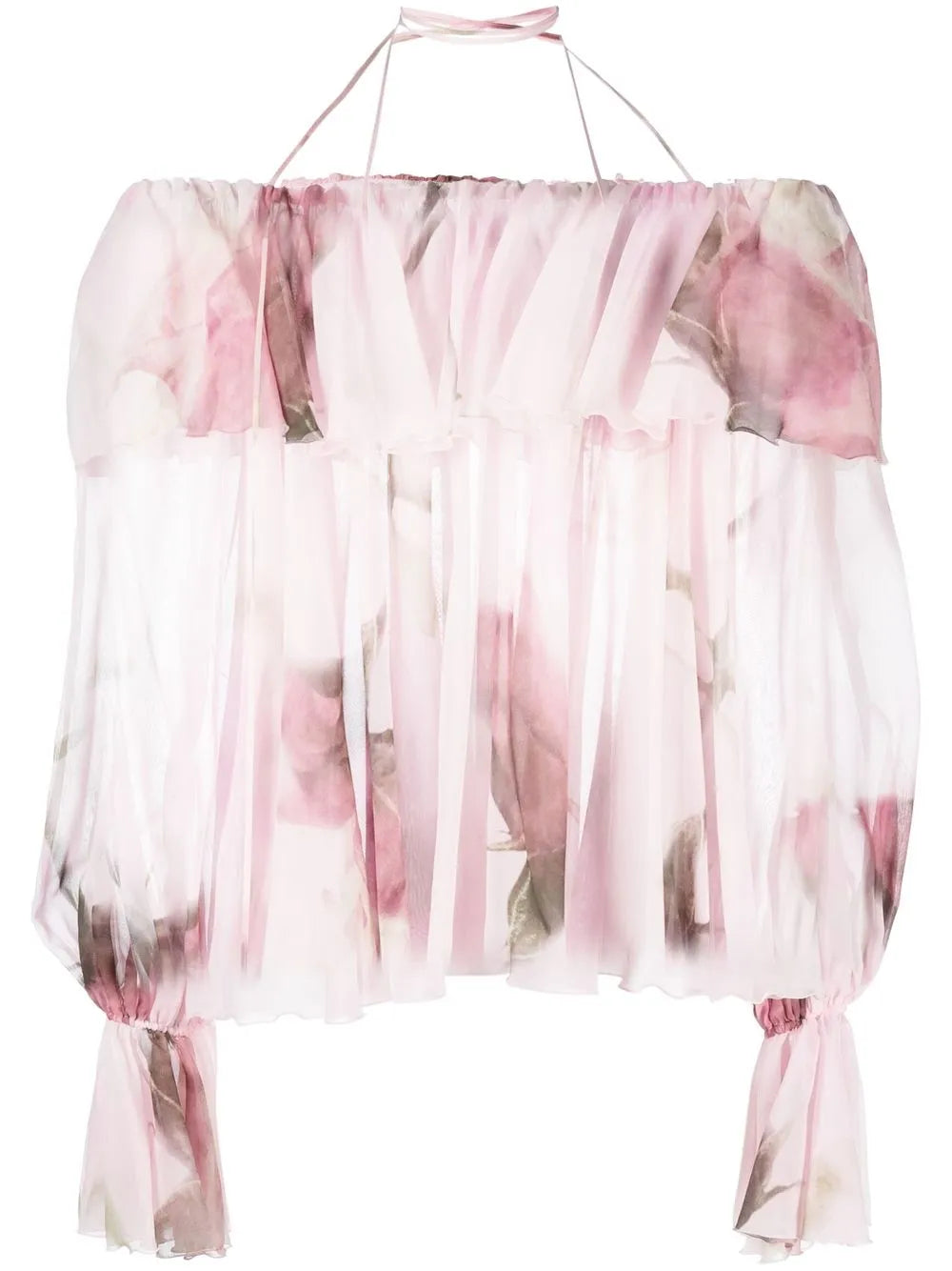 Ruffled-Trim Floral-Print Blouse