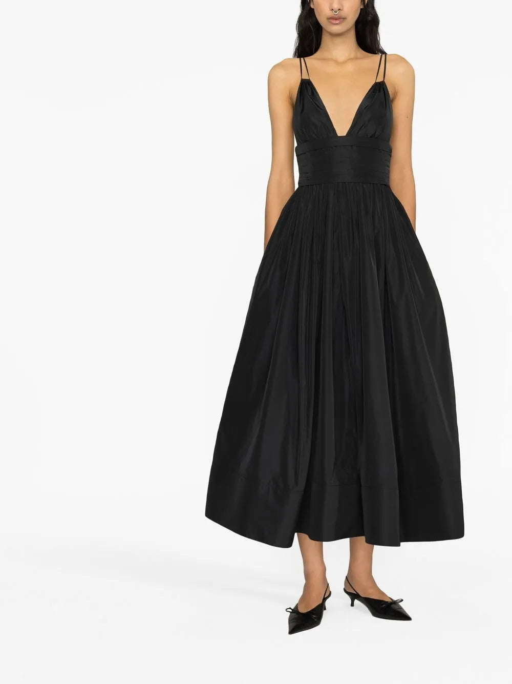 V-Neck A-Line Midi Dress
