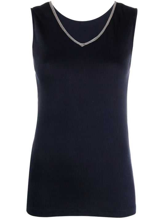 Bead-Embellished V-Neck Tank Top