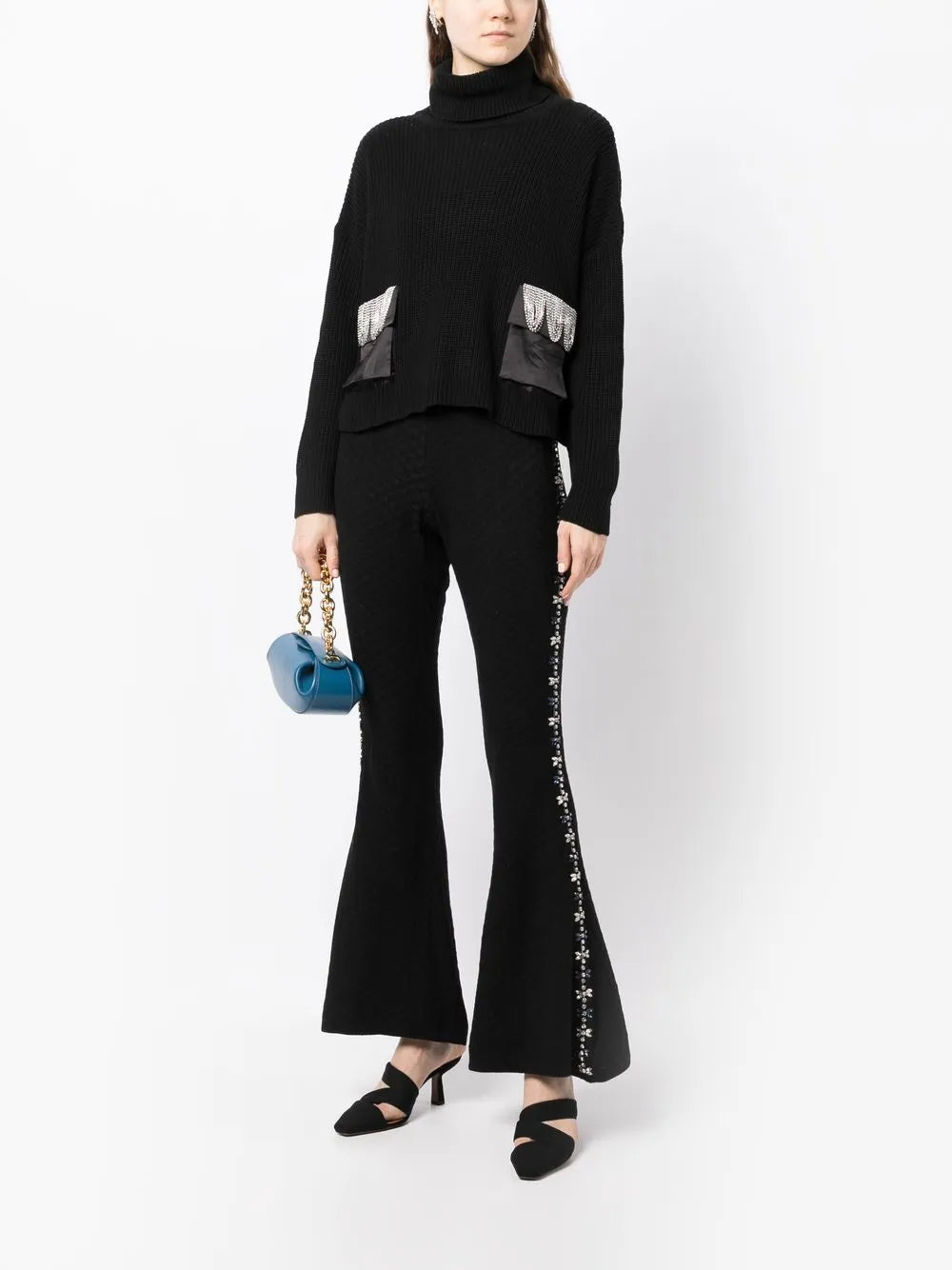 Knitted Embellished Flared Trousers