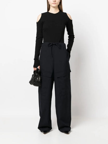 Fine-Ribbed Cold-Shoulder Top
