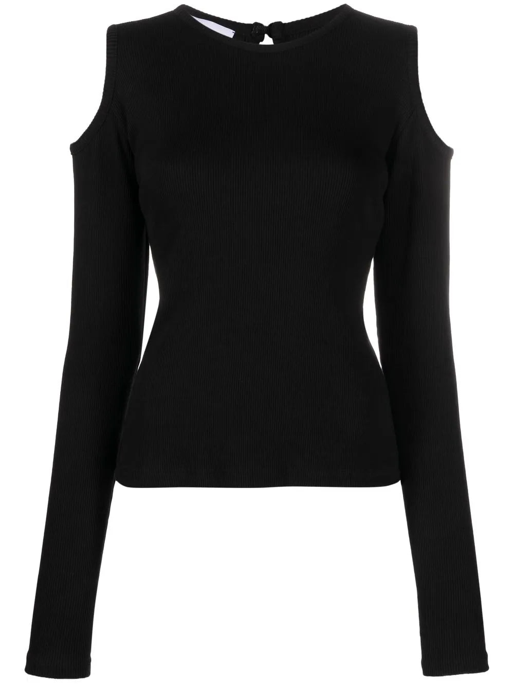 Fine-Ribbed Cold-Shoulder Top