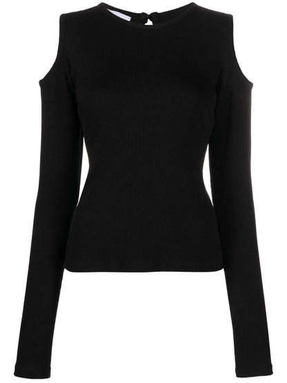 Fine-Ribbed Cold-Shoulder Top