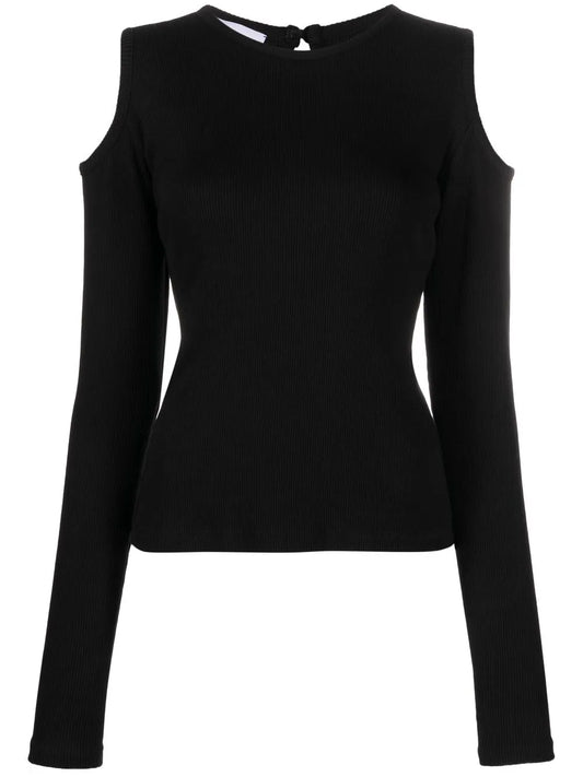 Fine-Ribbed Cold-Shoulder Top
