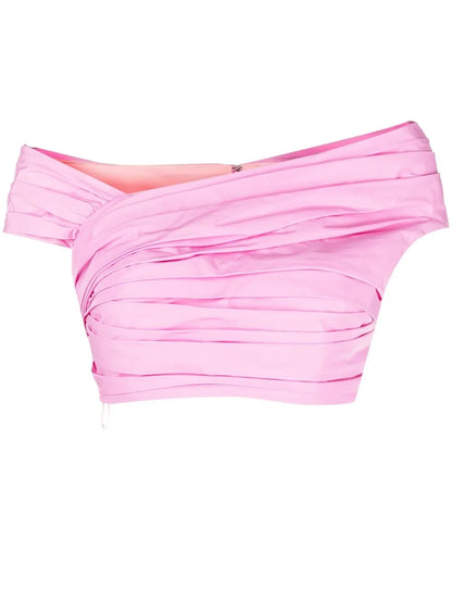 Pleated Off-Shoulder Cropped Top
