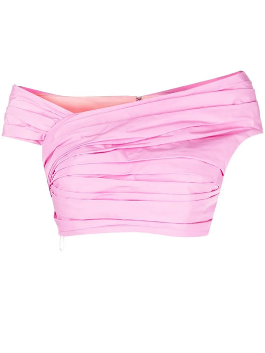Pleated Off-Shoulder Cropped Top