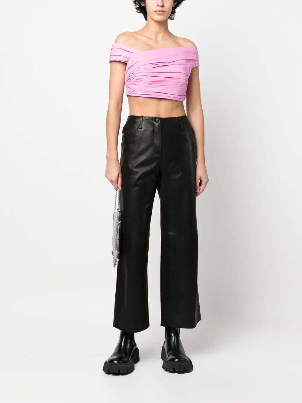 Pleated Off-Shoulder Cropped Top