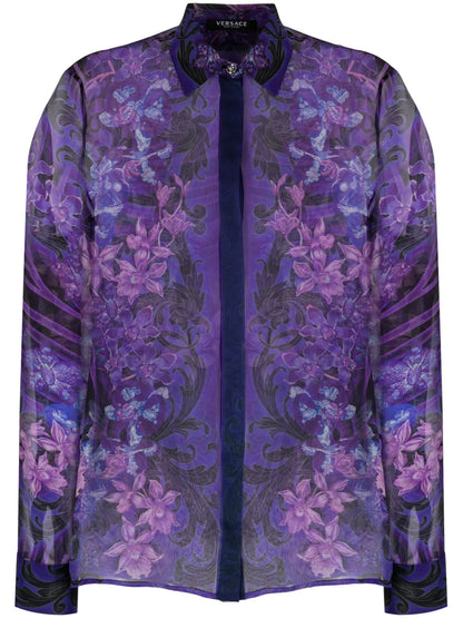 Floral-Print Silk Blouse