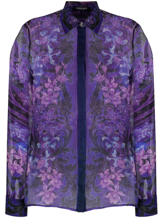 Floral-Print Silk Blouse