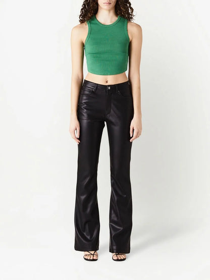 Faux-Leather Flared Trousers