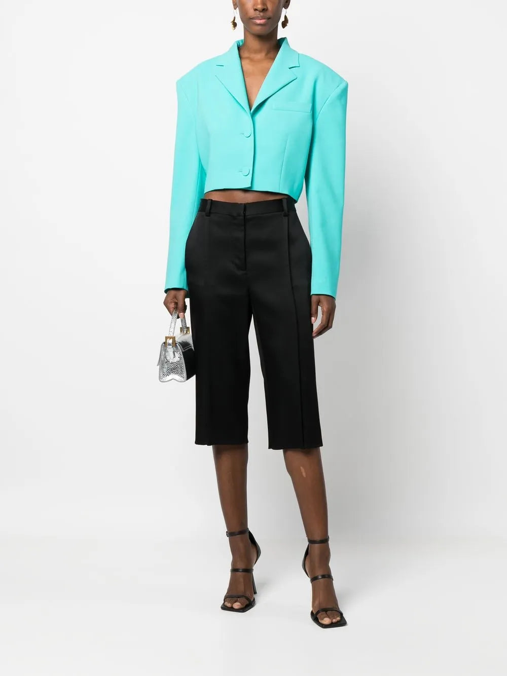 Notched-Collar Cropped Blazer