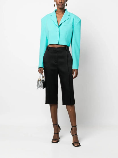 Notched-Collar Cropped Blazer