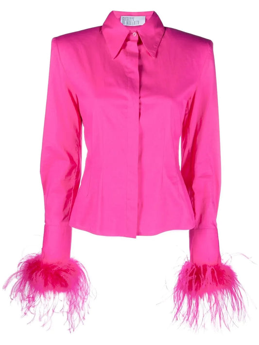 Feather-Trim Detail Shirt