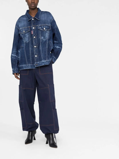 Rhinestone-Embellished Oversize Denim Jacket