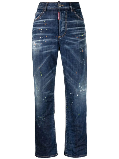 Paint-Splatter Straight-Leg Jeans