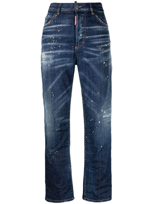 Paint-Splatter Straight-Leg Jeans