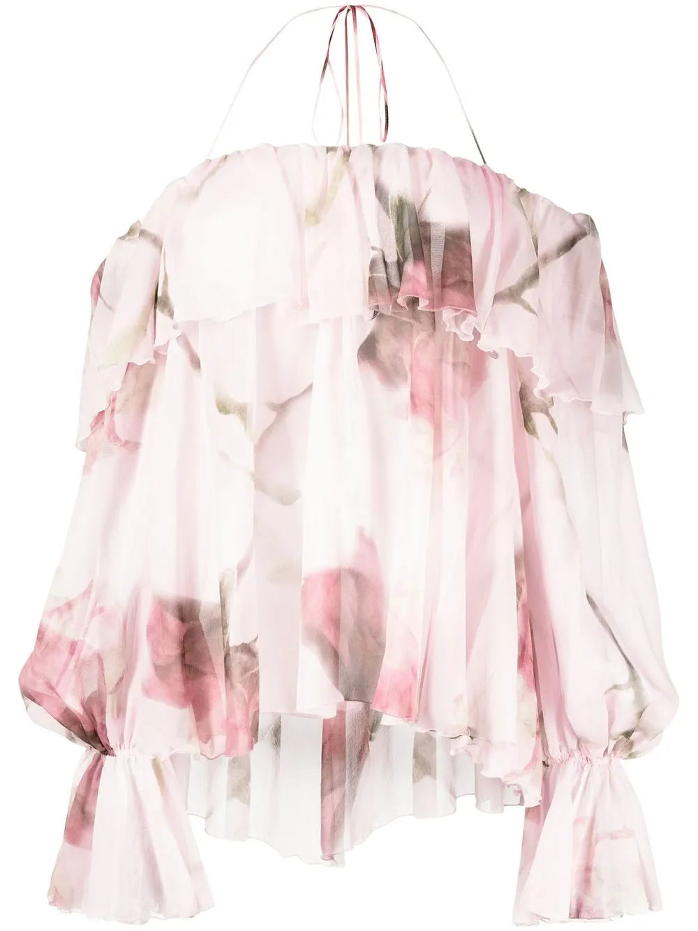 Bardot-Neckline Ruffled Blouse