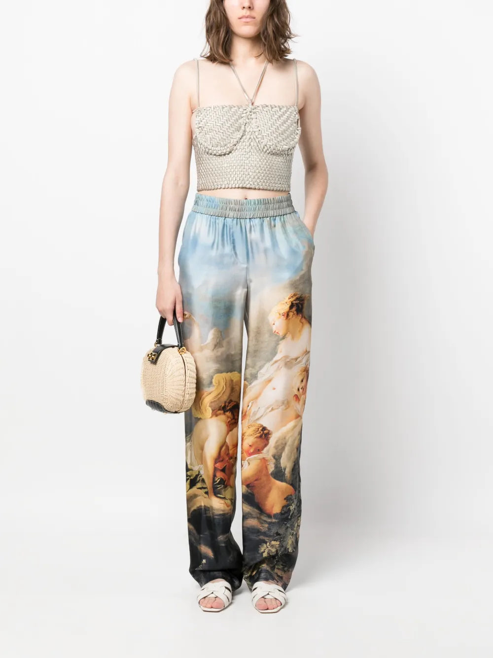 Graphic-Print Silk Trousers