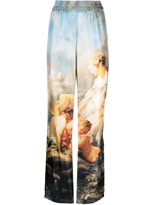 Graphic-Print Silk Trousers