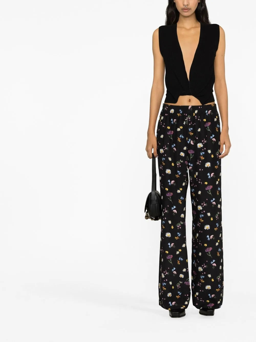 Floral-Print Silk Trousers