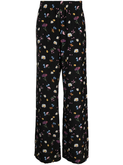 Floral-Print Silk Trousers