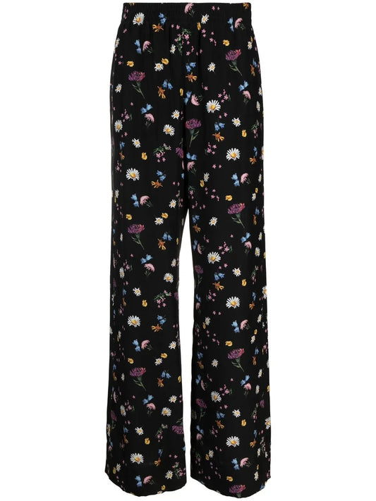 Floral-Print Silk Trousers