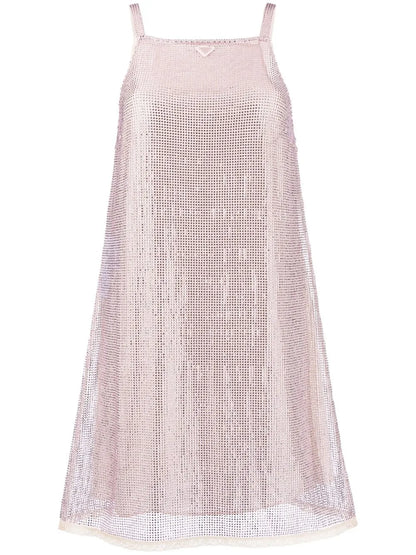 Rhinestone-Embellished Mesh Minidress