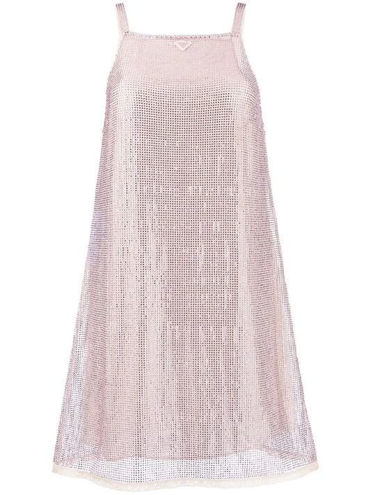 Rhinestone-Embellished Mesh Minidress