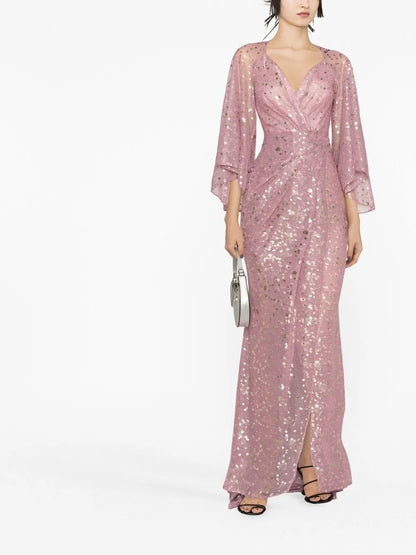 V-Neck Draped Gown