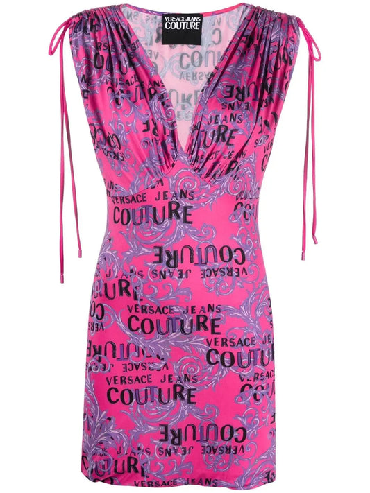 Logo-Print Plunge Mini Dress