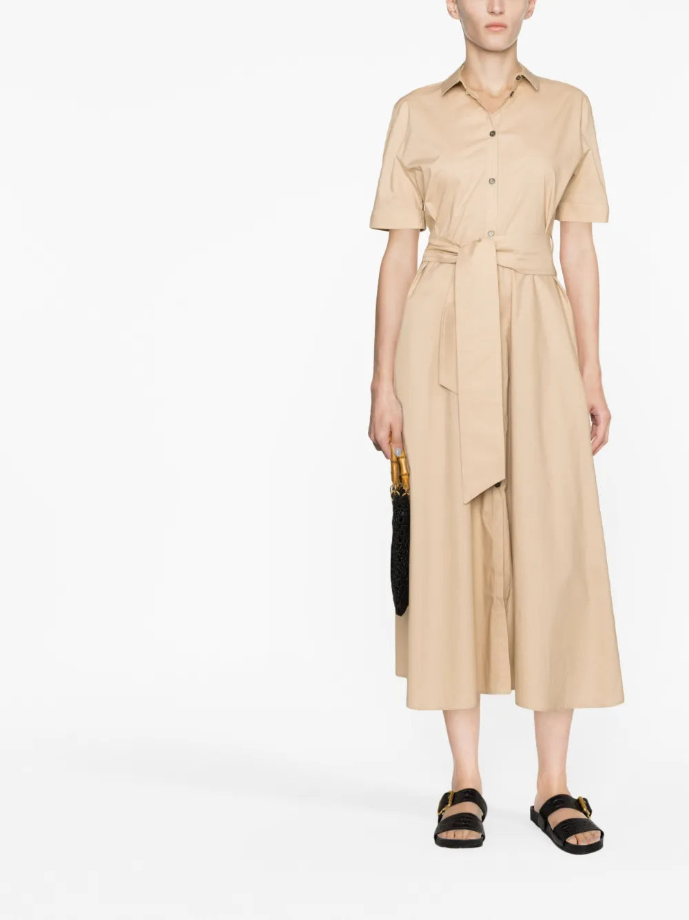 Tied-Waist Poplin Shirt Dress