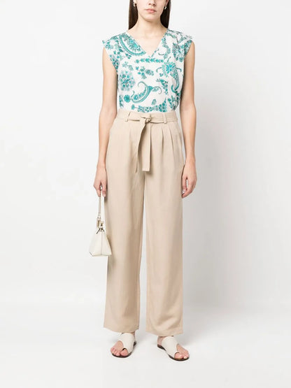 Tie-Up-Belt Wide-Leg Trousers