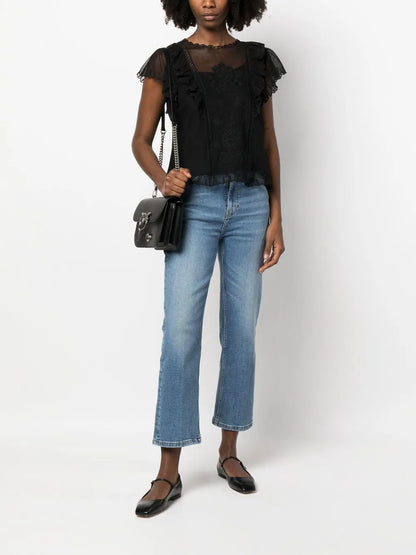 Floral-Embroidered Short-Sleeved Blouse