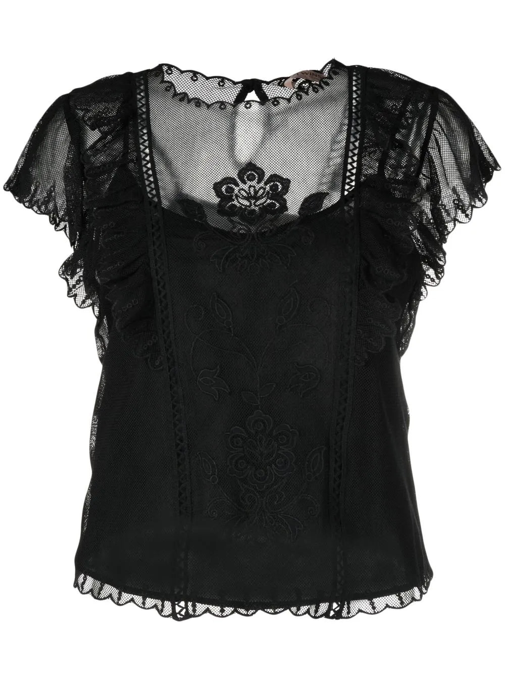 Floral-Embroidered Short-Sleeved Blouse
