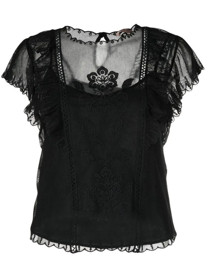 Floral-Embroidered Short-Sleeved Blouse