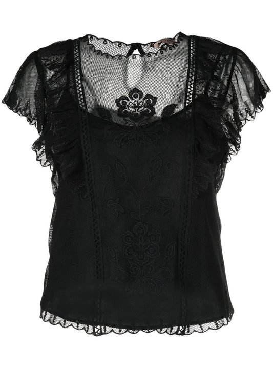 Floral-Embroidered Short-Sleeved Blouse