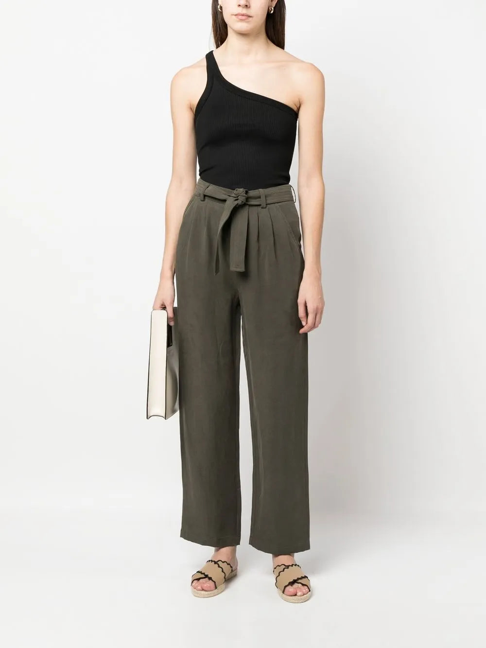Tie-Waist Straight-Leg Trousers