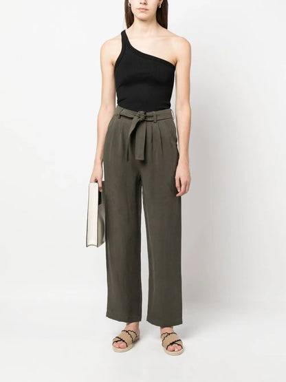 Tie-Waist Straight-Leg Trousers